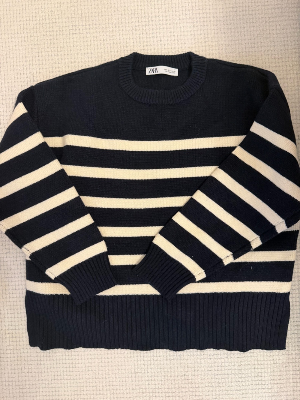 Zara Navy and Cream Striped Sweater